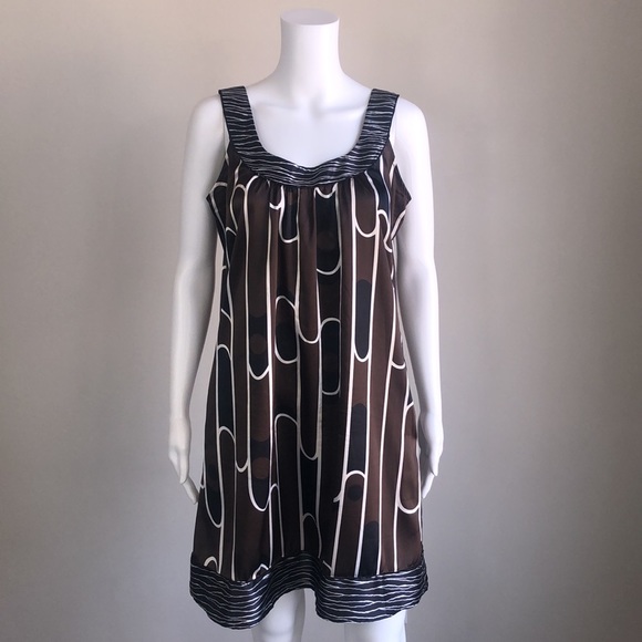 MAX SPORT Sleeveless Brown & White Retro Print Dress - M - Picture 3 of 7